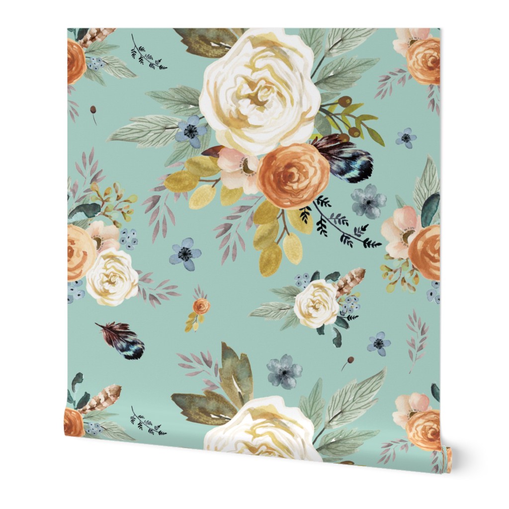 18" Western Autumn / More Florals / Light Dry Green