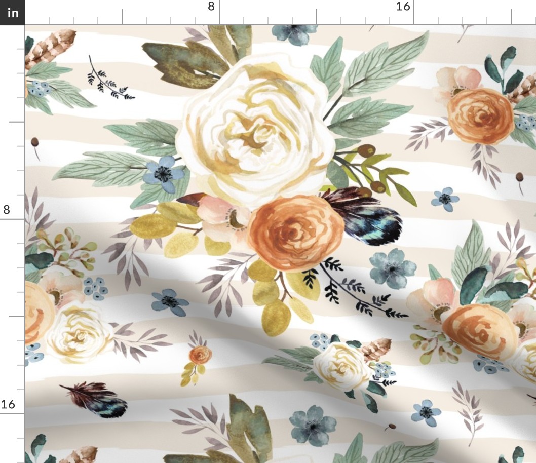 18" Western Autumn / More Florals / Ivory Stripes