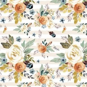 4" Western Autumn / More Florals / Ivory Stripes