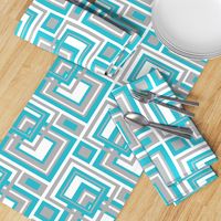 Abstract Turquoise Blue Gray Grey Square Geometric Pattern