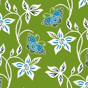 Blue Butterflies & Flowers Virtual Batik_yellow-green