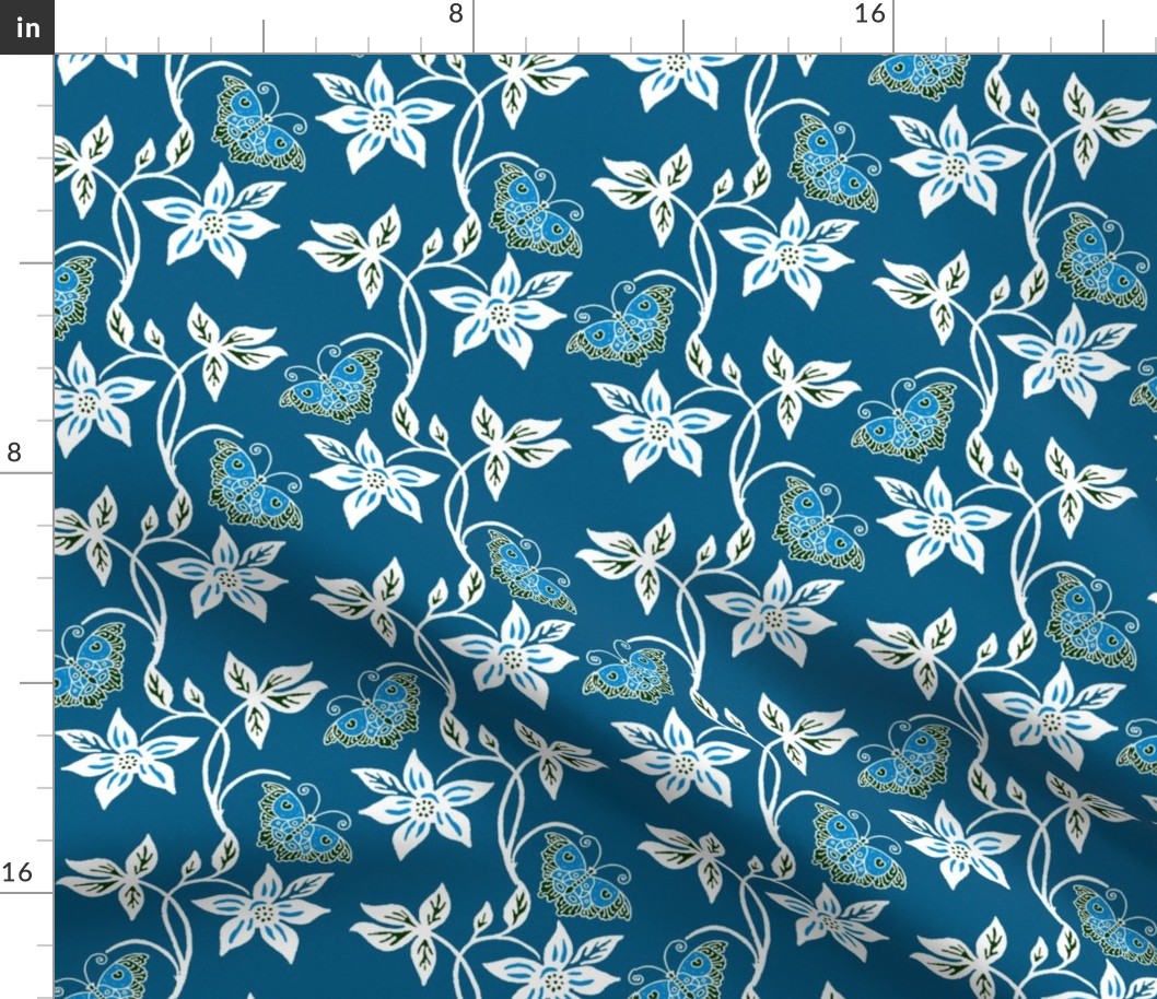 Blue Butterflies & Flowers Virtual Batik_ medblue_texture