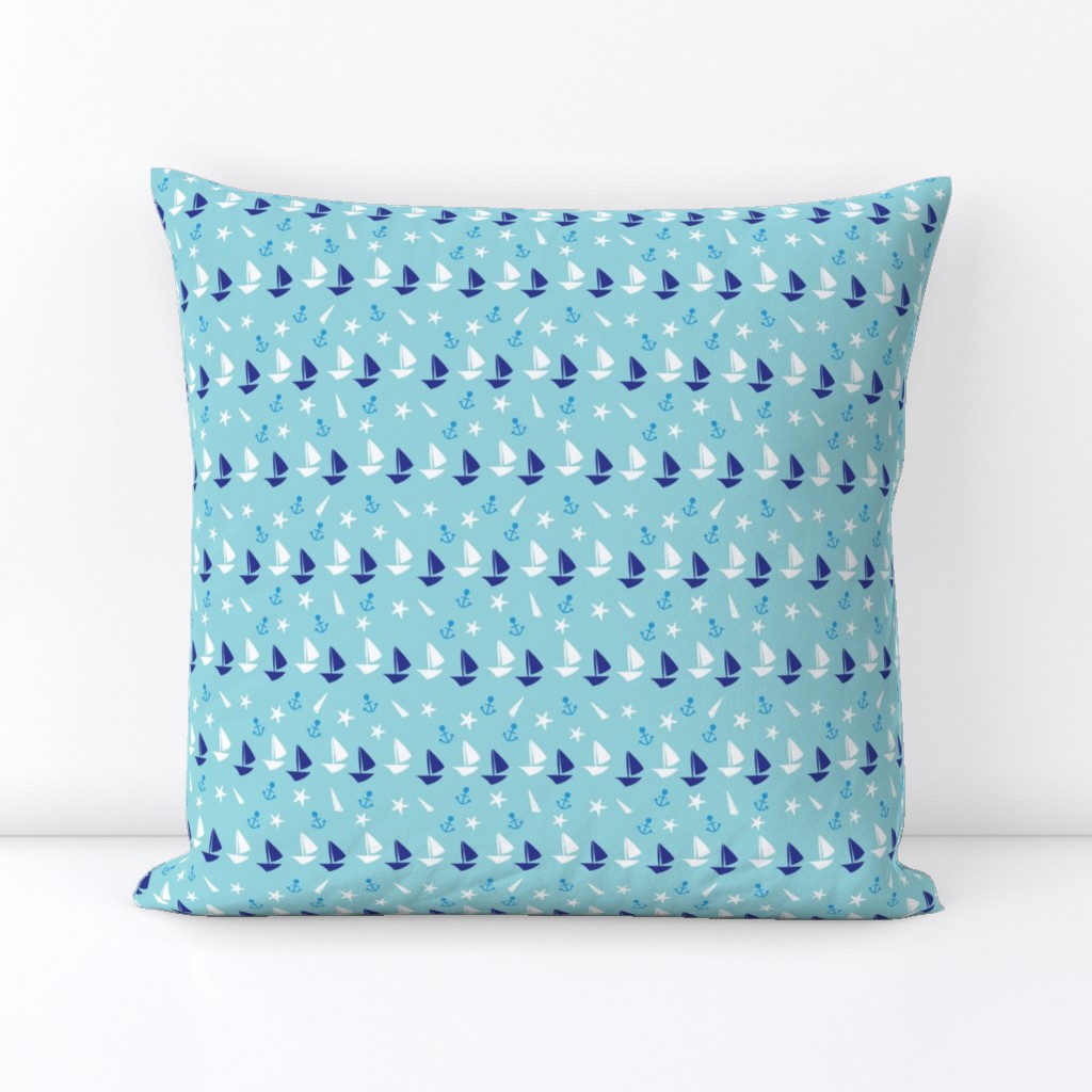 Boats small // blue white trendy kids nursery baby boy sea deep ocean sail starfish nautical marine 