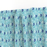 Boats small // blue white trendy kids nursery baby boy sea deep ocean sail starfish nautical marine 