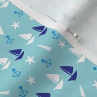 Boats small // blue white trendy kids nursery baby boy sea deep ocean sail starfish nautical marine 