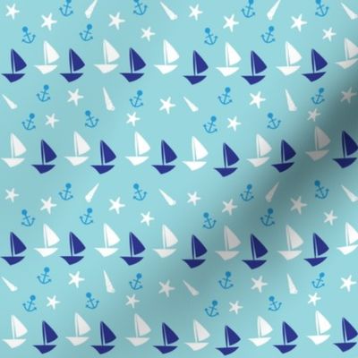 Boats small // blue white trendy kids nursery baby boy sea deep ocean sail starfish nautical marine 