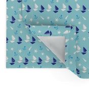 Boats small // blue white trendy kids nursery baby boy sea deep ocean sail starfish nautical marine 