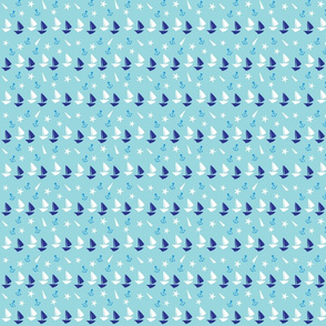 Boats small // blue white trendy kids nursery baby boy sea deep ocean sail starfish nautical marine 