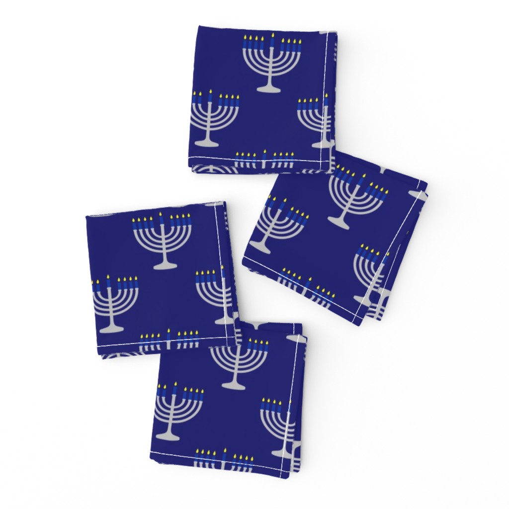 Two Inch Blue and Matte Silver Menorah on Midnight- Larger Scale