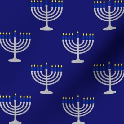 Two Inch Blue and Matte Silver Menorah on Midnight- Larger Scale