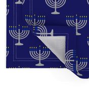 Two Inch Blue and Matte Silver Menorah on Midnight- Larger Scale