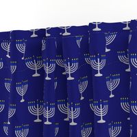 Two Inch Blue and Matte Silver Menorah on Midnight- Larger Scale