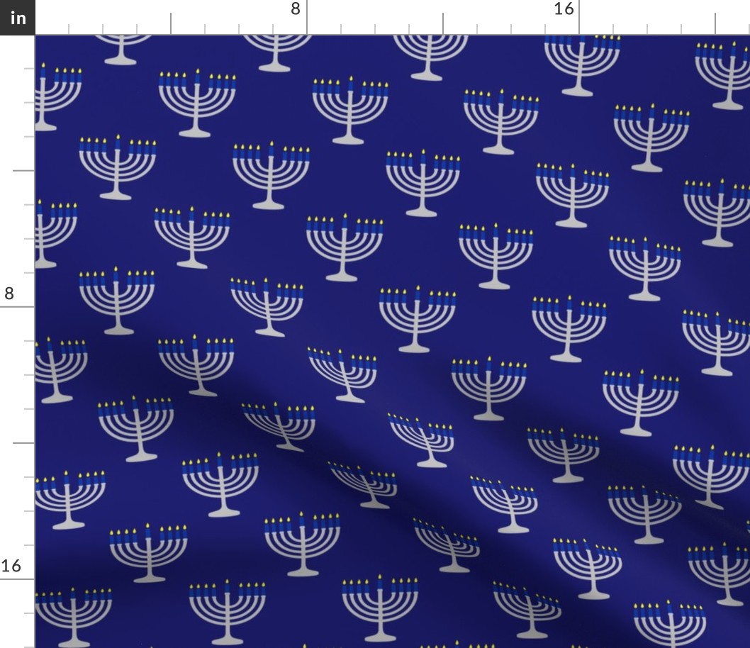 Two Inch Blue and Matte Silver Menorah on Midnight- Larger Scale