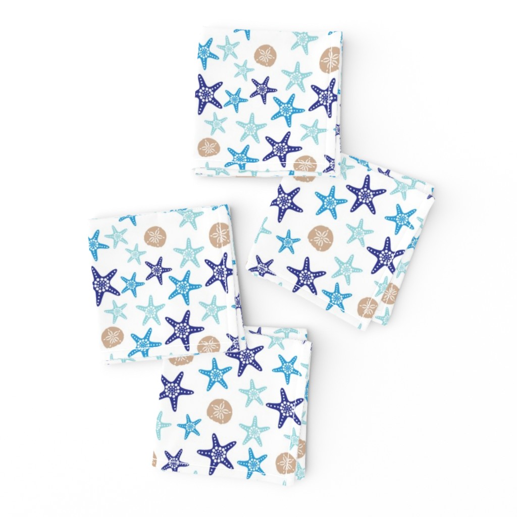 Starfish and sand dollars large //  blue beige trendy kids nursery baby boy sea deep ocean