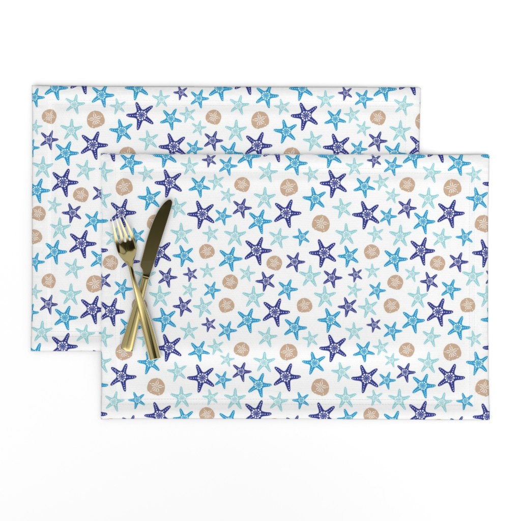 Starfish and sand dollars large //  blue beige trendy kids nursery baby boy sea deep ocean