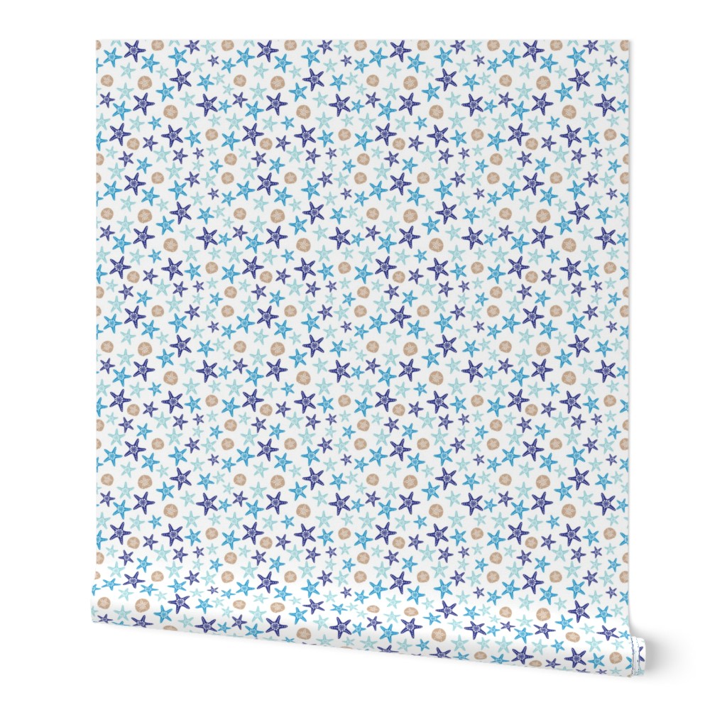 Starfish and sand dollars large //  blue beige trendy kids nursery baby boy sea deep ocean