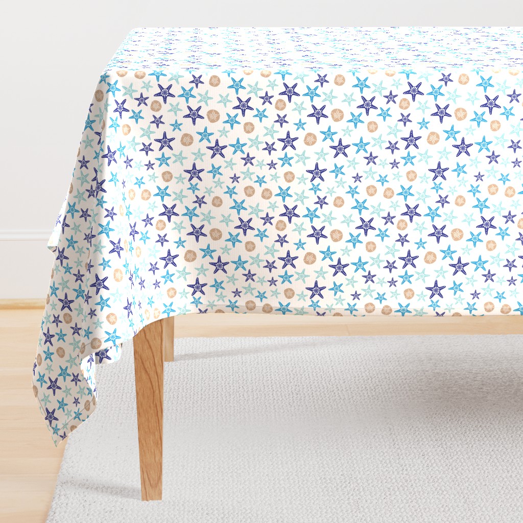 Starfish and sand dollars large //  blue beige trendy kids nursery baby boy sea deep ocean