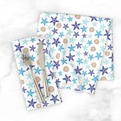 Starfish and sand dollars large //  blue beige trendy kids nursery baby boy sea deep ocean