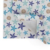 Starfish and sand dollars large //  blue beige trendy kids nursery baby boy sea deep ocean