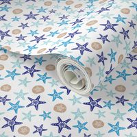 Starfish and sand dollars large //  blue beige trendy kids nursery baby boy sea deep ocean