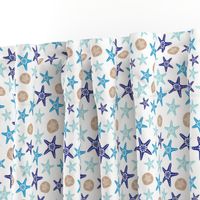 Starfish and sand dollars large //  blue beige trendy kids nursery baby boy sea deep ocean