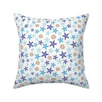 Starfish and sand dollars large //  blue beige trendy kids nursery baby boy sea deep ocean