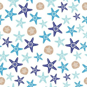 Starfish and sand dollars large //  blue beige trendy kids nursery baby boy sea deep ocean