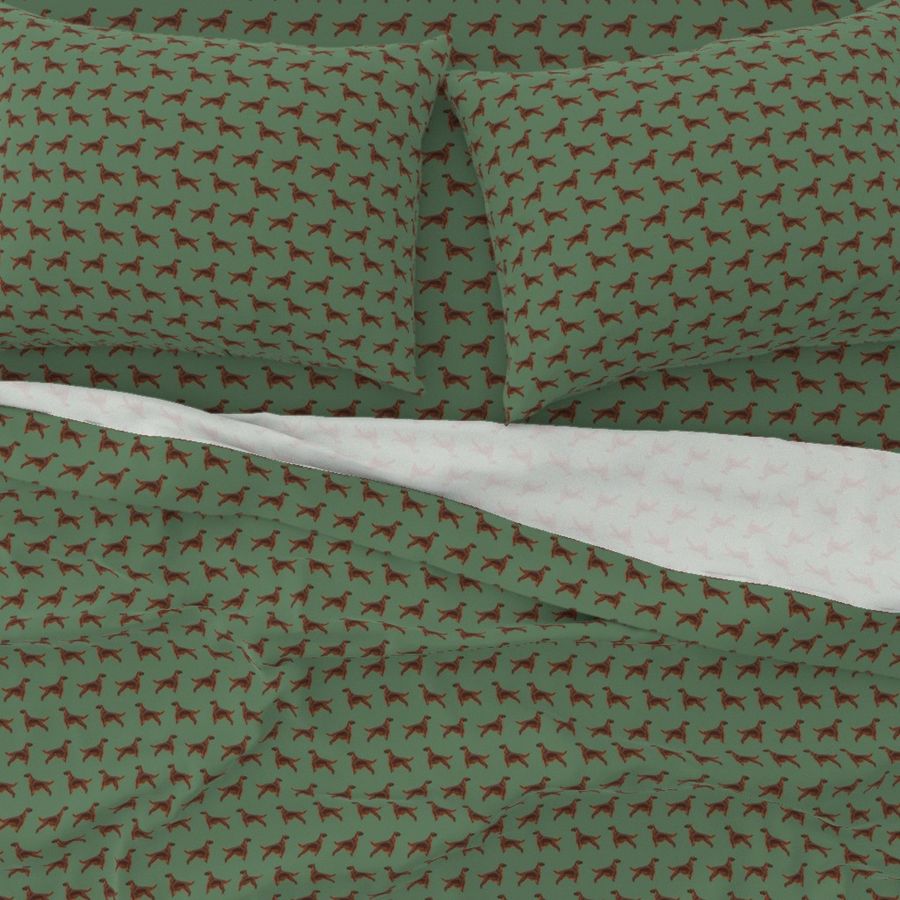 Irish Setter dog breed fabric pattern med green