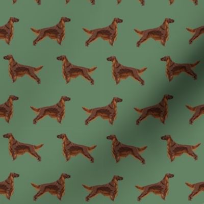 Irish Setter dog breed fabric pattern med green