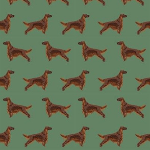 Irish Setter dog breed fabric pattern med green