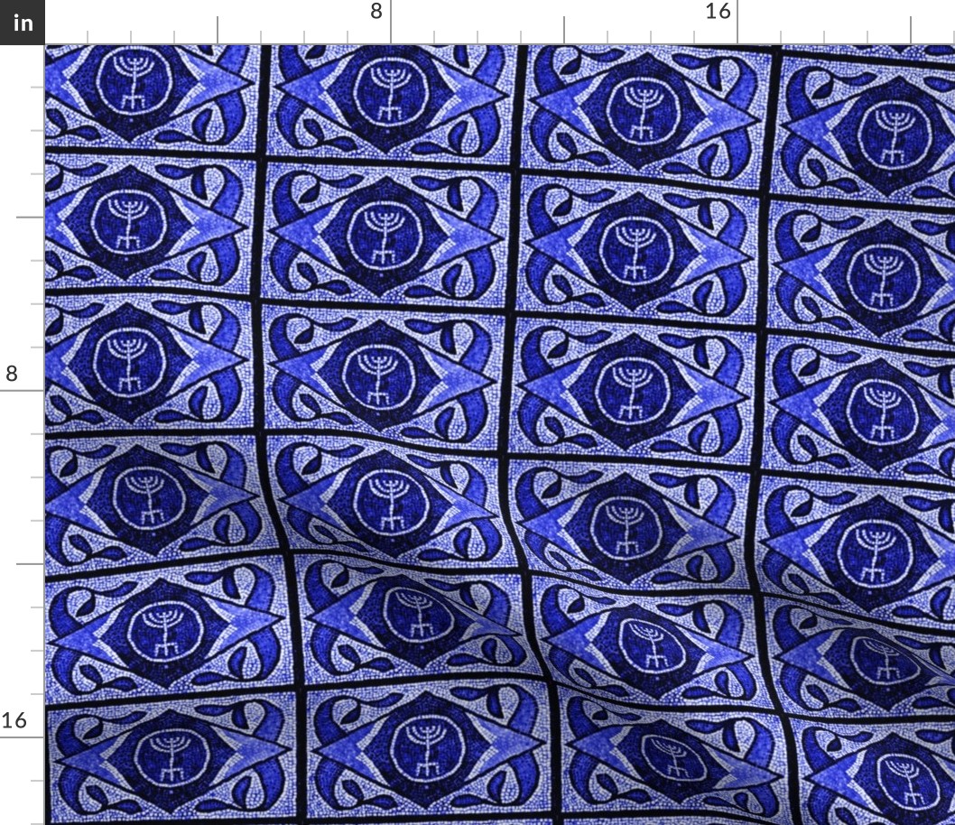 Navy Menorah Tile- Larger  scale