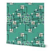 Mid Century Modern Inspired Martian Observers Chevron Turquoise and Blue