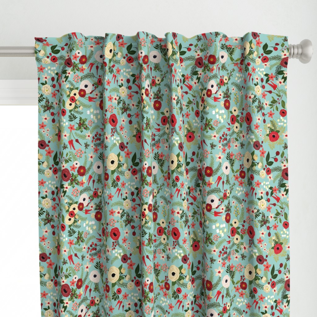 Vintage Christmas Floral Blue