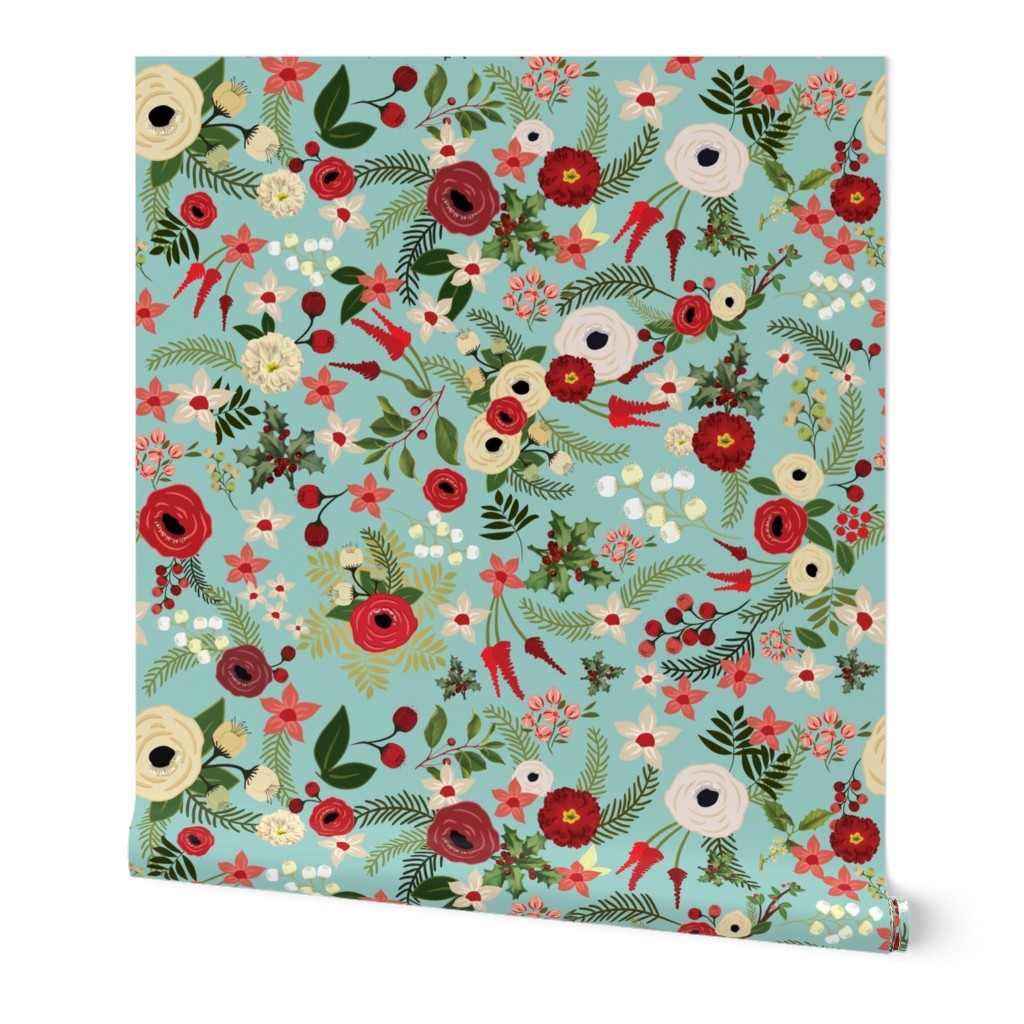 Vintage Christmas Floral Blue