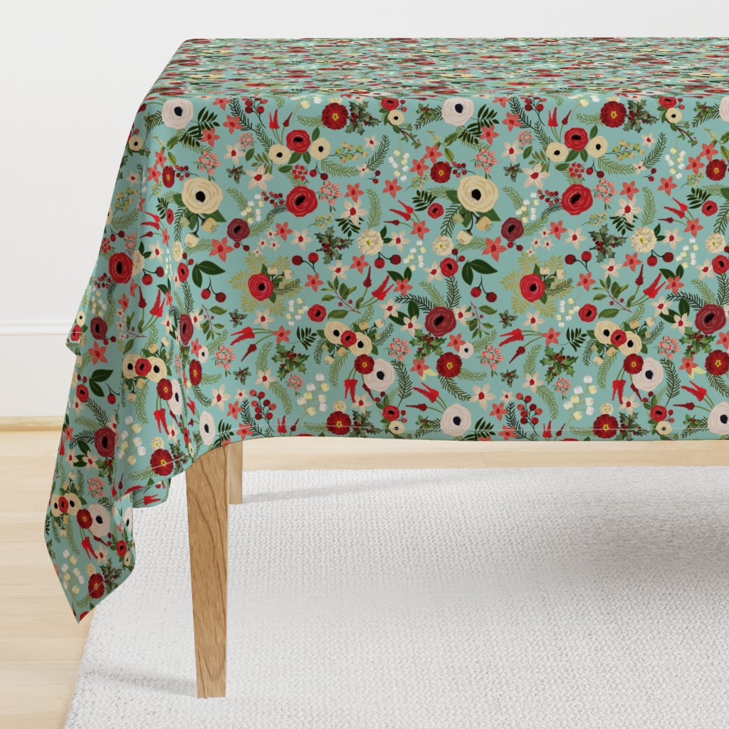 Vintage Christmas Floral Blue