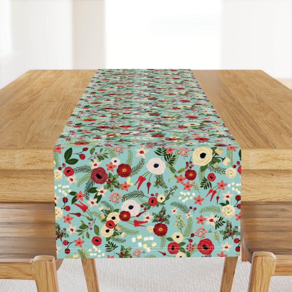 Vintage Christmas Floral Blue