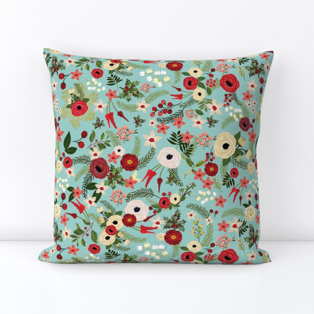 Vintage Christmas Floral Blue