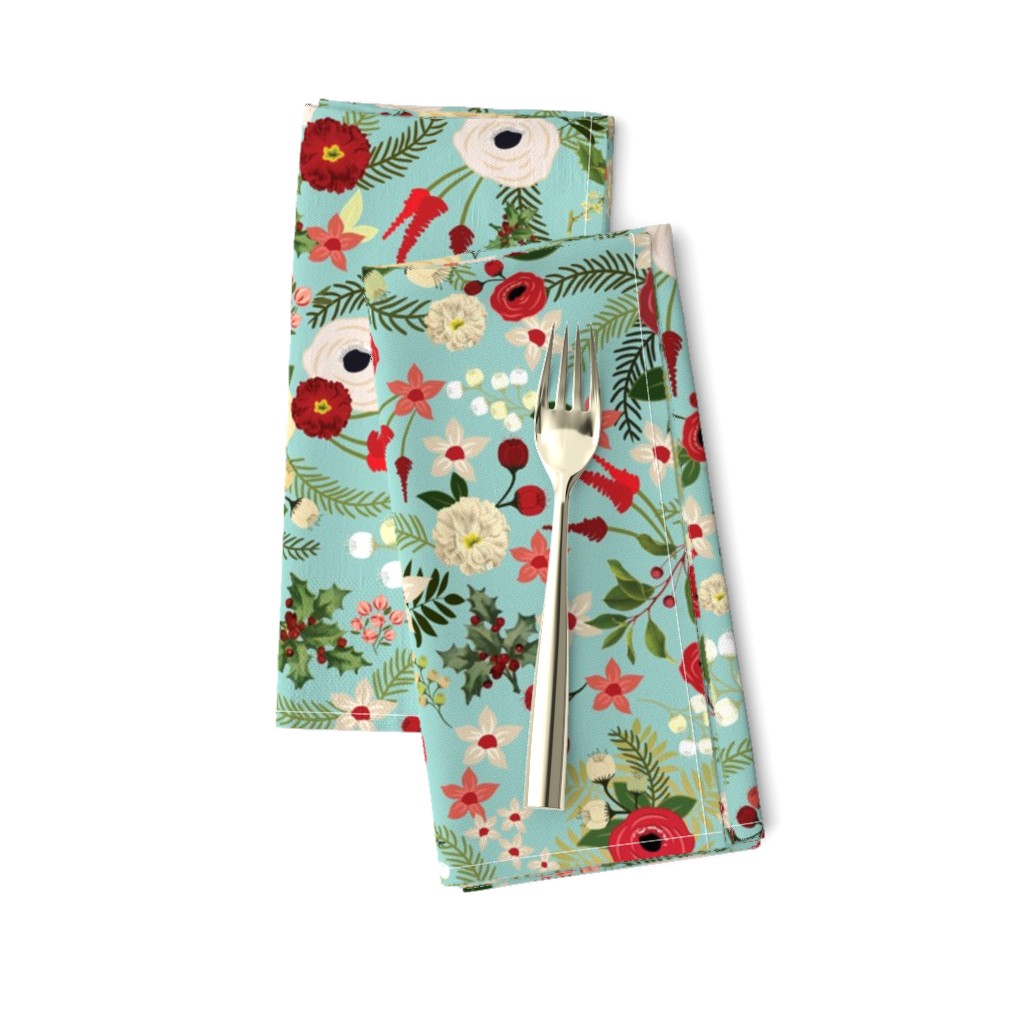 Vintage Christmas Floral Blue