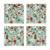 Vintage Christmas Floral Blue