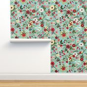 Vintage Christmas Floral Blue