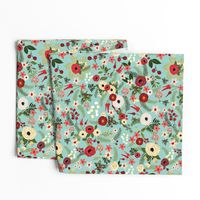 Vintage Christmas Floral Blue