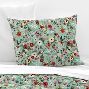 Vintage Christmas Floral Blue