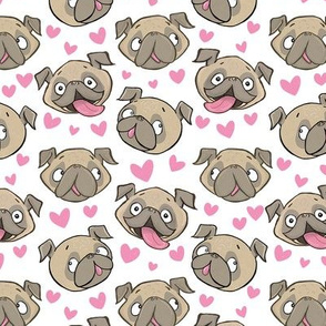 Small Fawn Pugs and Hearts white