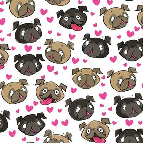 Fawn and Black Pug Love Hearts white