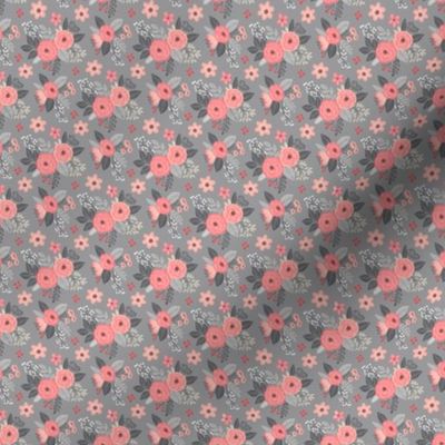 Vintage Antique Floral Flowers Peach on Grey Mini Tiny Small