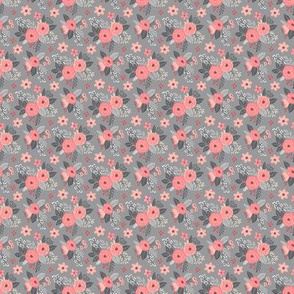 Vintage Antique Floral Flowers Peach on Grey Mini Tiny Small