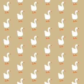 Little White Goose on Taupe Background with Orange Bill and Feet