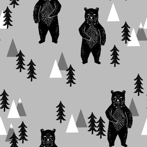 forest bear // camping bear trees forest woodland bears black and white and grey