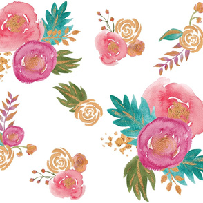 Gold, Teal and Pink Floral 