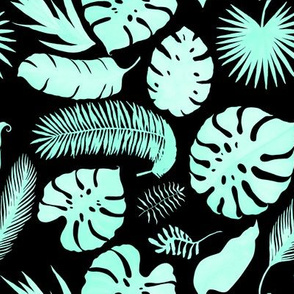 8" Tropical Leaves - Silhouette Aqua & Black